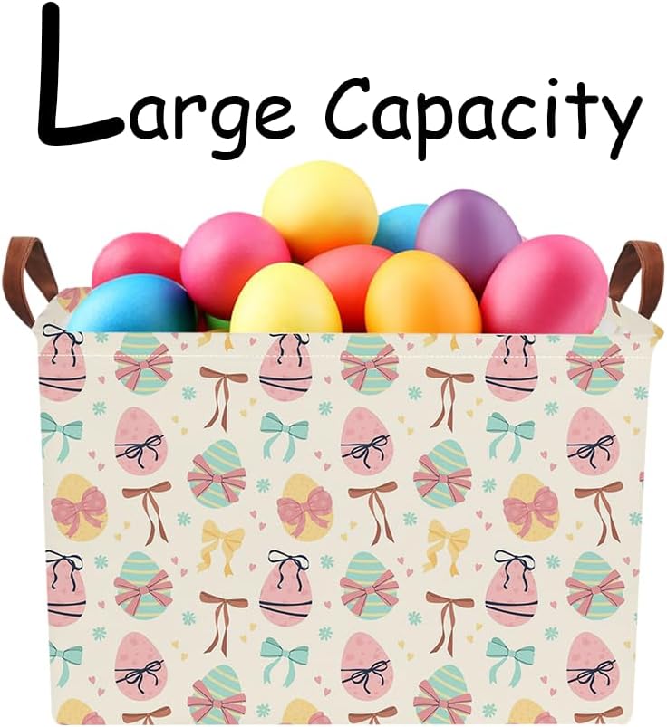 NTAOHAMPER Rectangular Storage Basket Empty,Storage Bin with Handles,Room Decor,Gift Basket,Book Box(Bowknot Easter) - Image 3